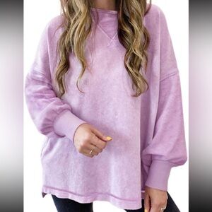 NEW Light Washed Drop Shoulder Pullover Crew Neck Sweater Size M